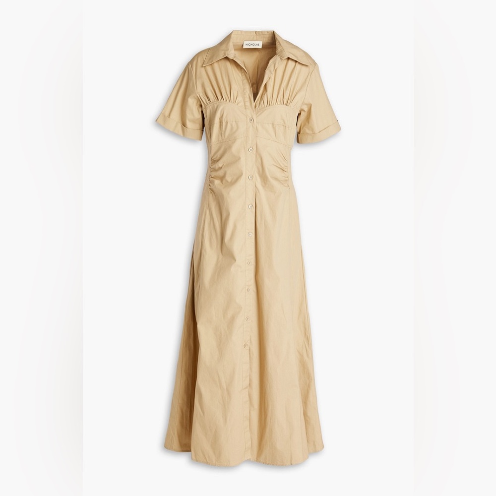 Nicholas tan poplin corset maxi dress